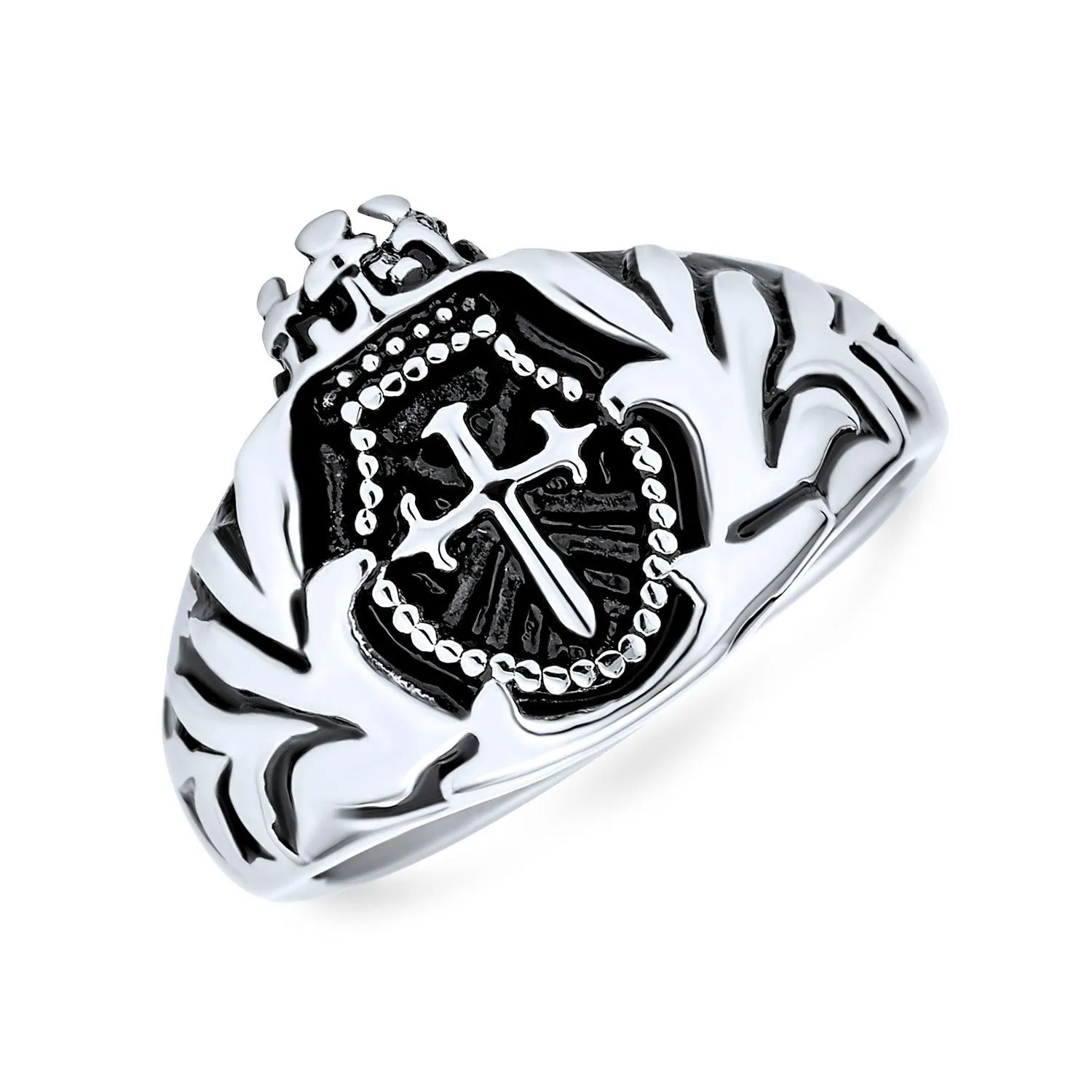 Men’s Ancient Fleur De Lis Cross Signet Ring - Stainless Steel Religious Band