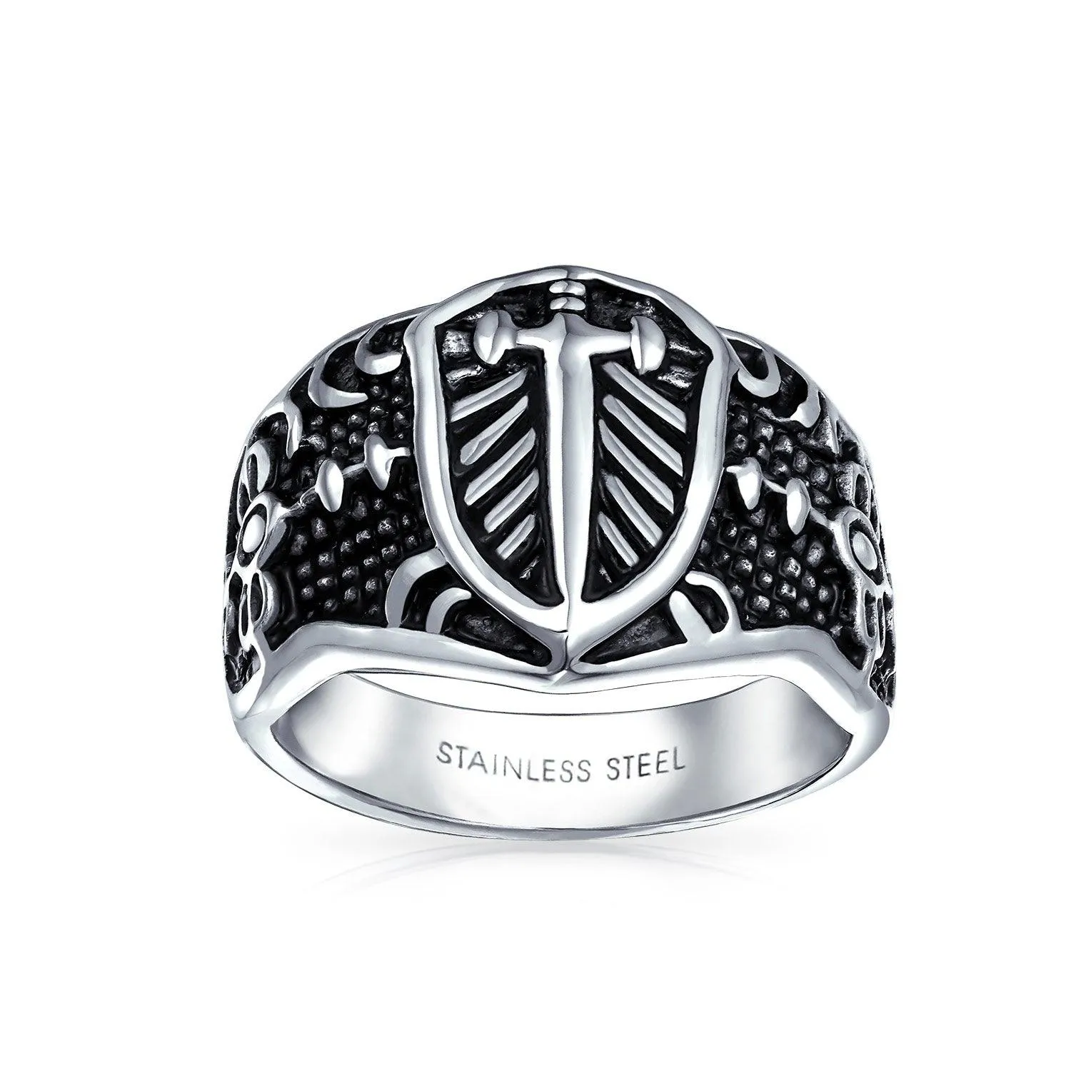 Men’s Ancient Fleur De Lis Cross Signet Ring - Stainless Steel Religious Band