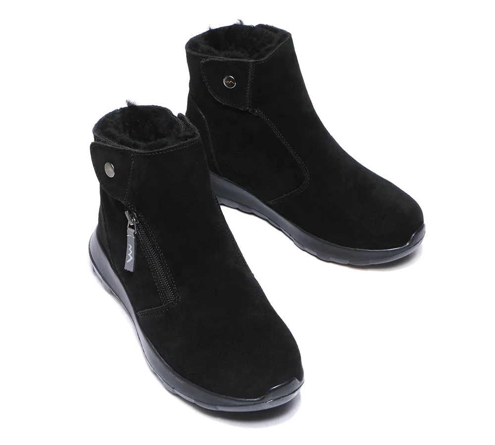 Leather Button Zipper Ankle Boots Women Tyria