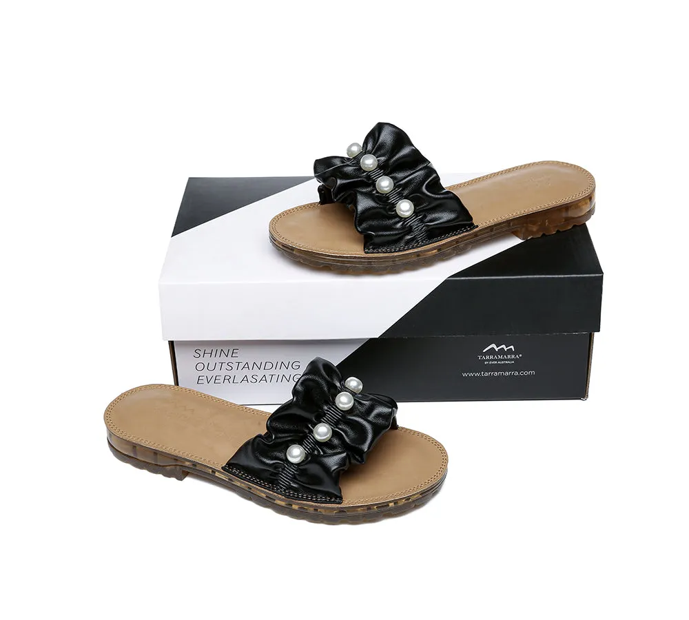 Leather Flat Slides With Pearls Women Linita