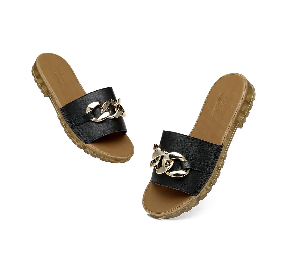 Leather Flat Slides Women Jianna Ultra Soft Footbed