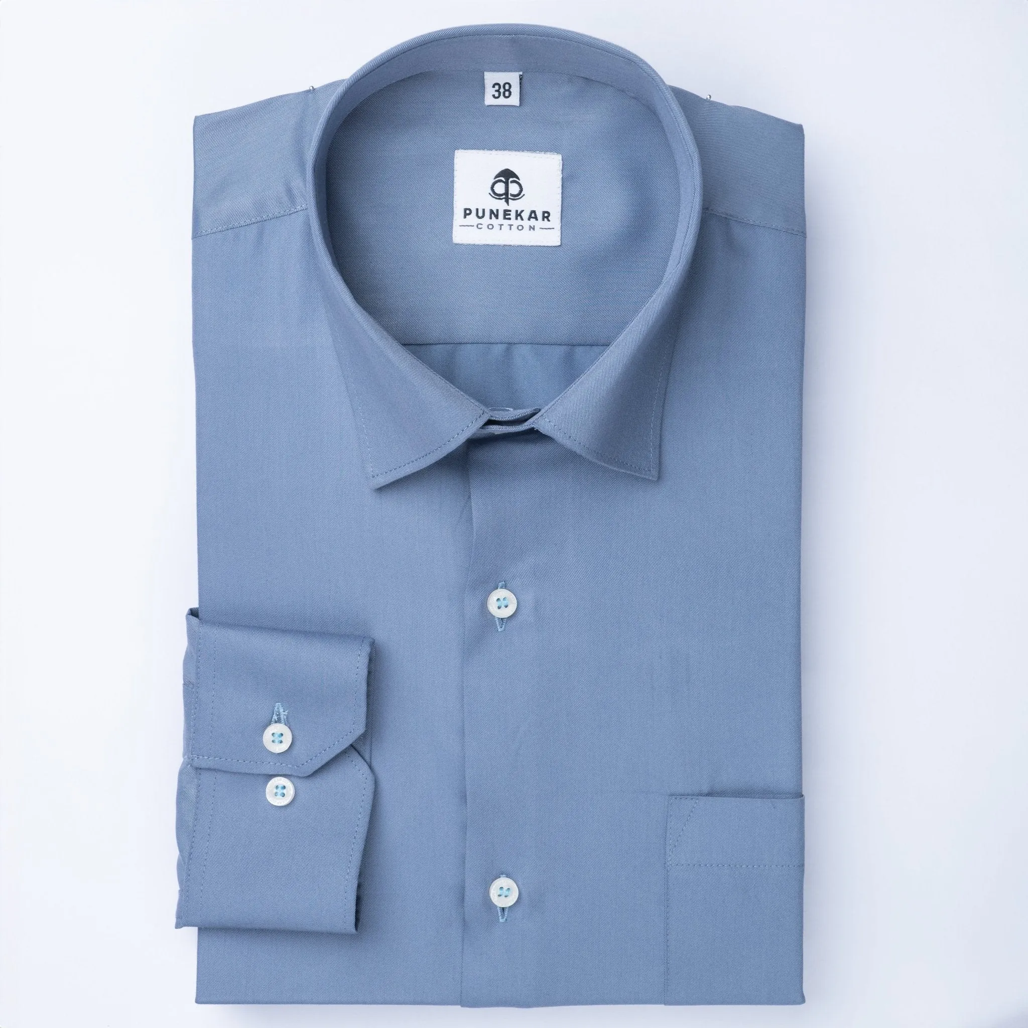 Light Blue Soft Satin Cotton Shirt For Men