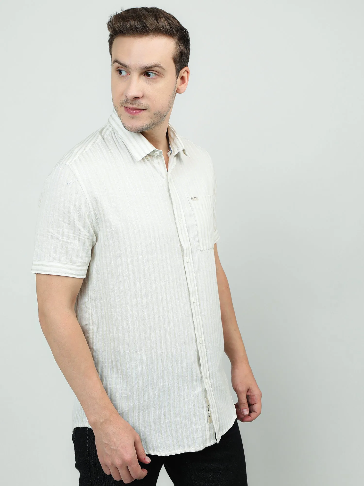 Men Cotton Cream Classic Shirt