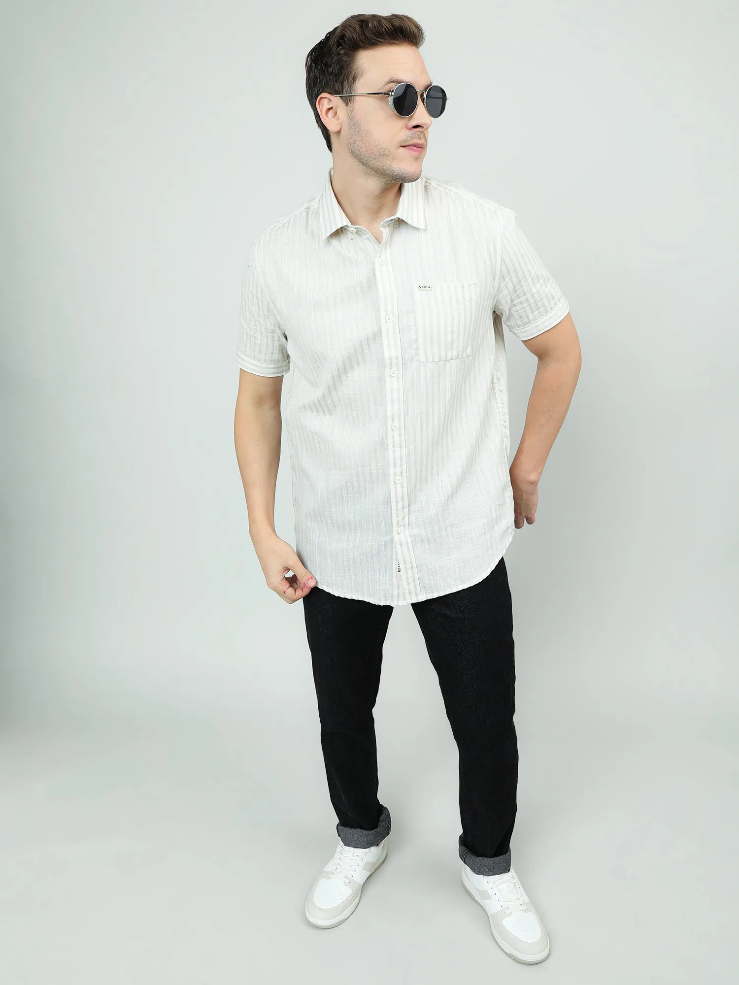 Men Cotton Cream Classic Shirt