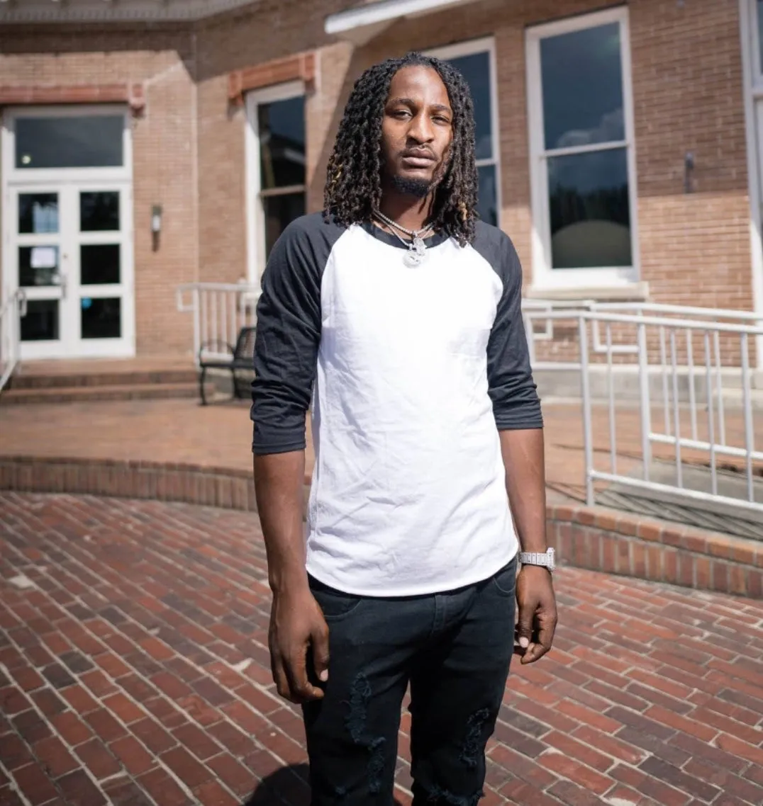 Men white baseball t-shirt trimmed in black