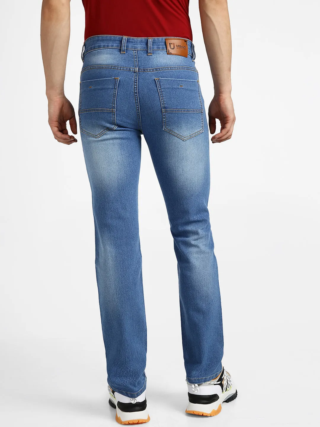 Men's Lightish Blue Regular Fit Washed Jeans Stretchable