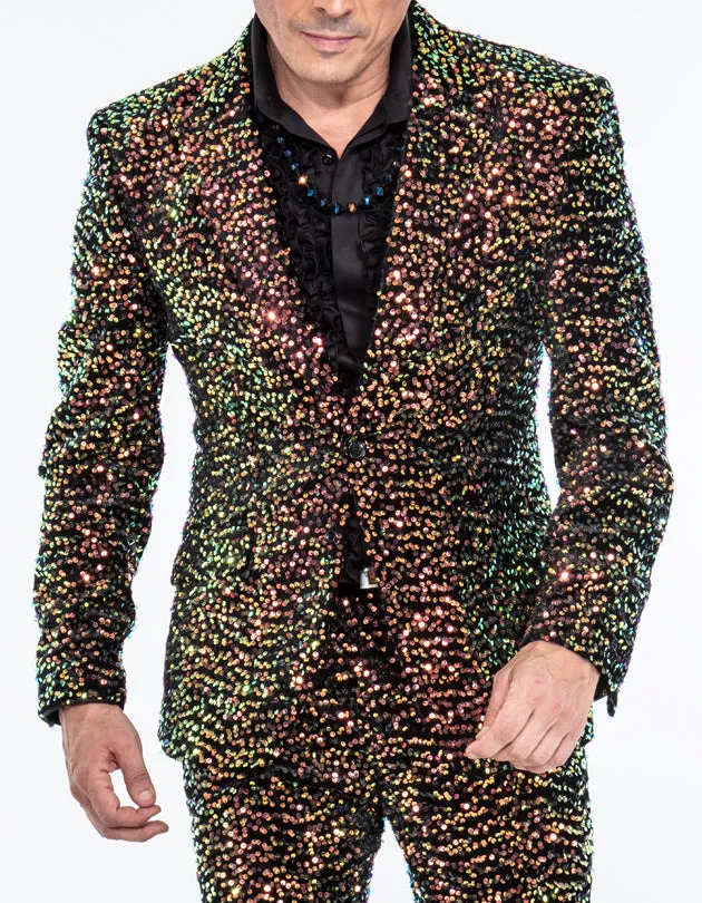 mens sequin suit, Sico C black/gold