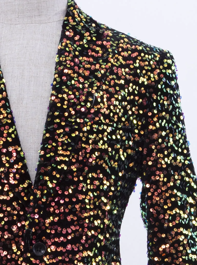 mens sequin suit, Sico C black/gold