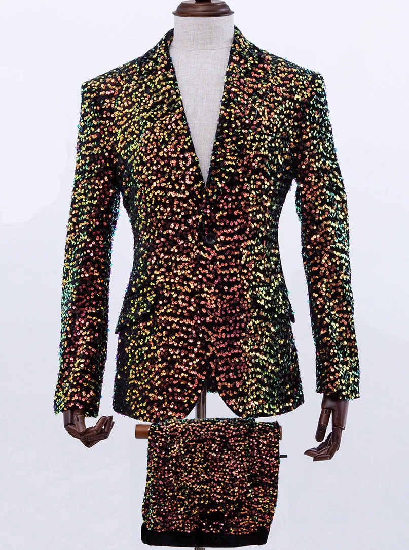 mens sequin suit, Sico C black/gold