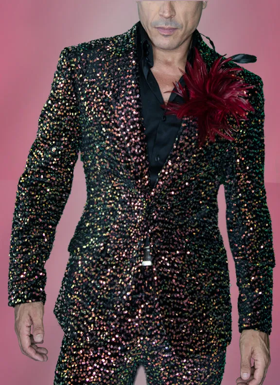 mens sequin suit, Sico C black/gold