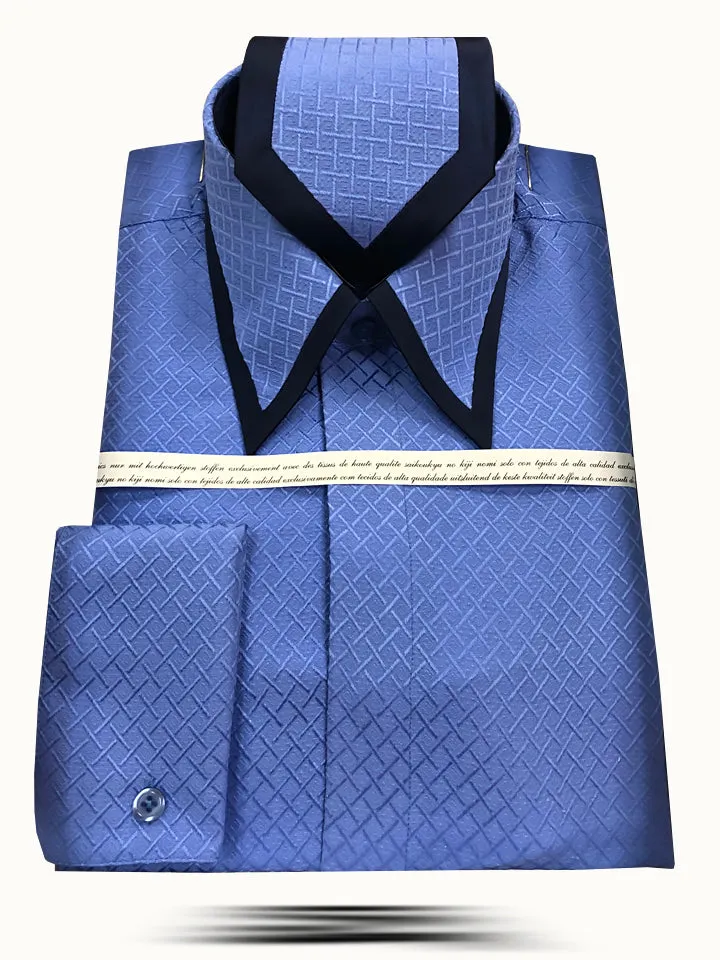 Mens SJ Blue Silk Fashion Dress Shirt