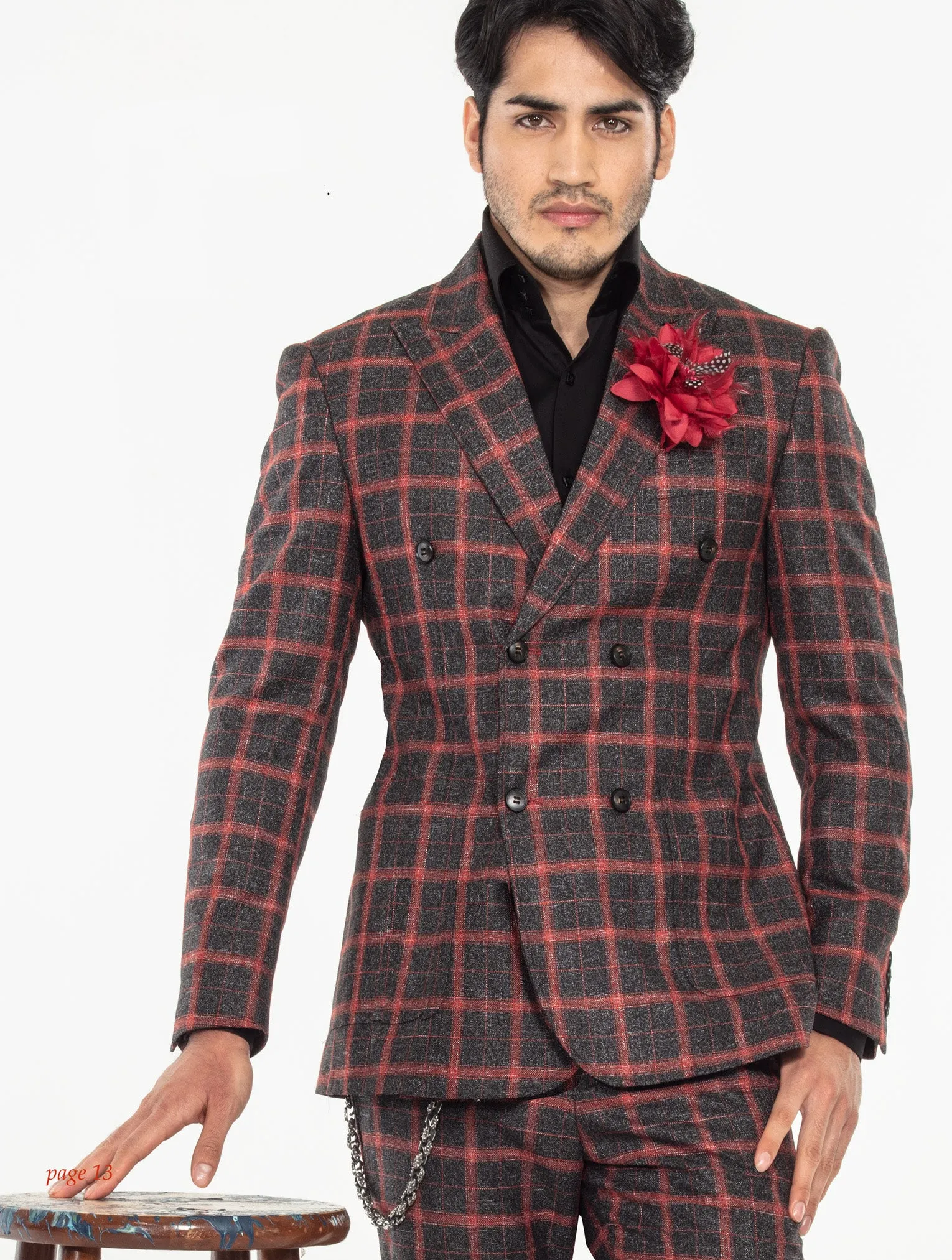 Plaid Suit for men, red/black plaid