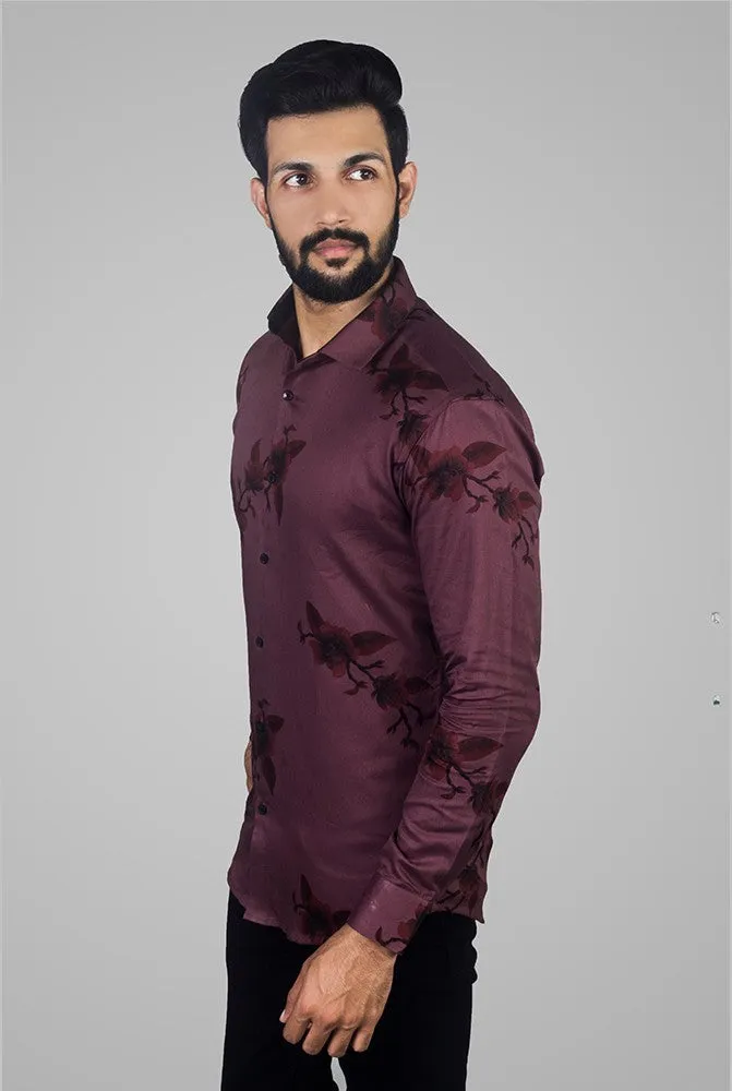 Printed Shirts for Men - Mehroon Twill Print | Buy Now