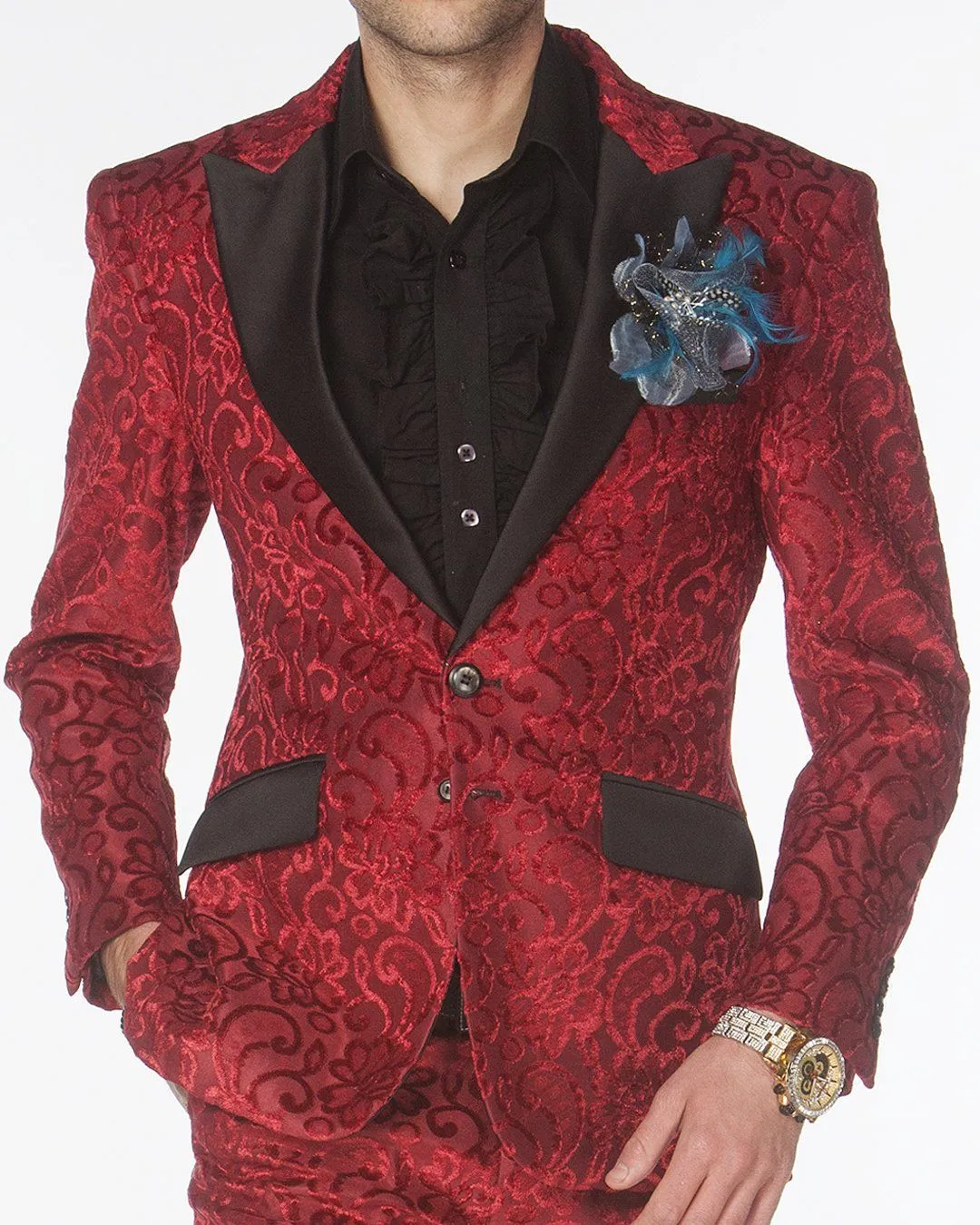 Elegant Salsa Burgundy Tuxedo Suit for Prom - Stylish Mens Formal Wear