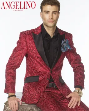 Elegant Salsa Burgundy Tuxedo Suit for Prom - Stylish Mens Formal Wear