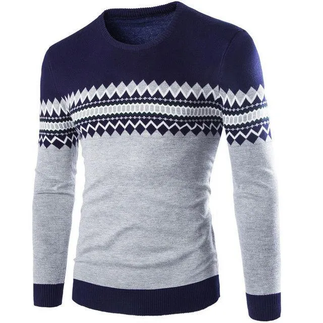 Round Neck Pullover Men Slim Fit Knitted Sweater