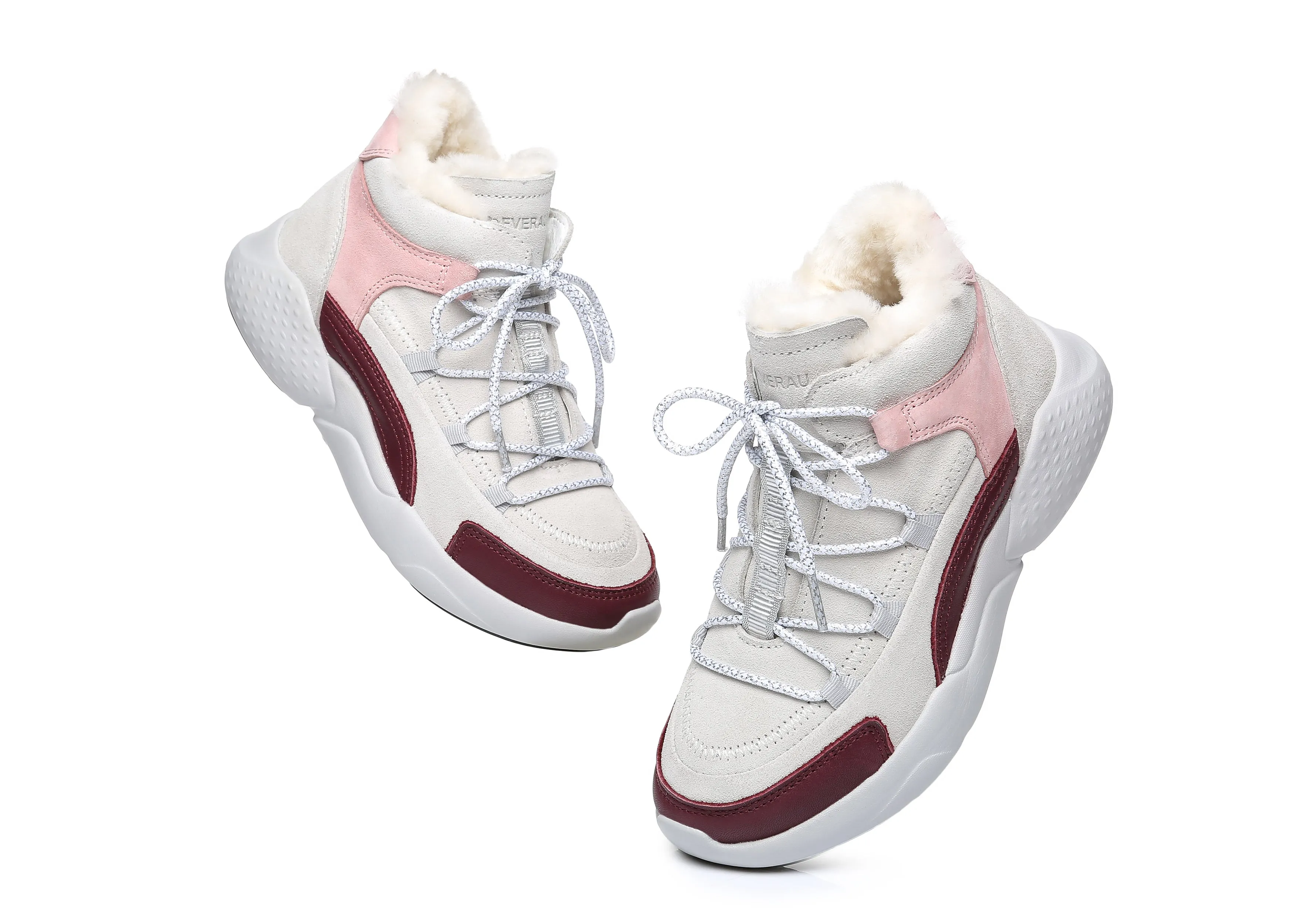 Sheepskin Lace-Up Sneakers Women Pink Jelly