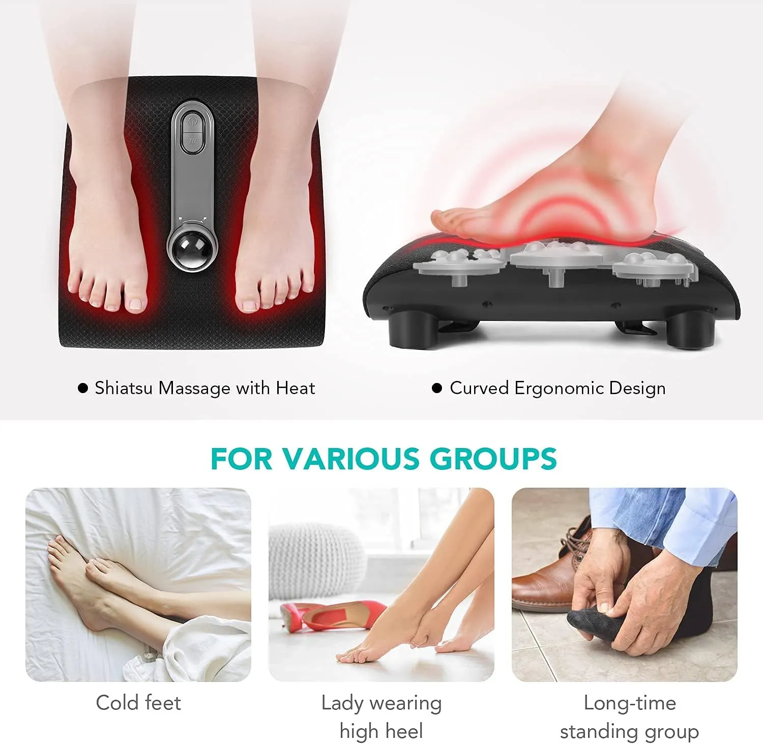 Shiatsu Foot Massager, Electric Feet Massage Machine with Heat, Deep Kneading Plus Resin Massage Ball