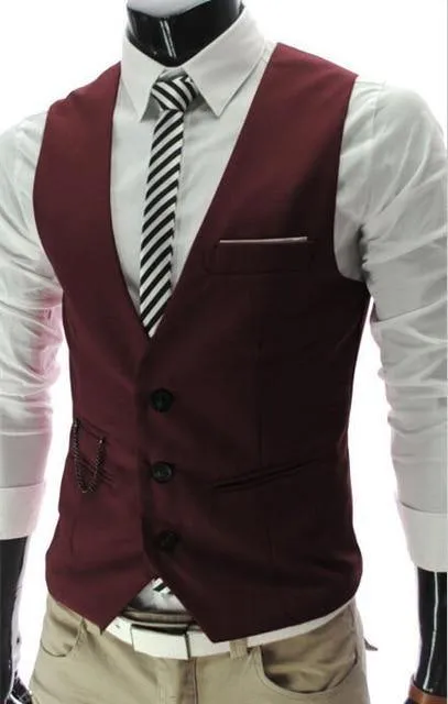 Slim Fit Men's Suit Vest Male Waistcoat Casual Sleeveless Formal Business Jacket