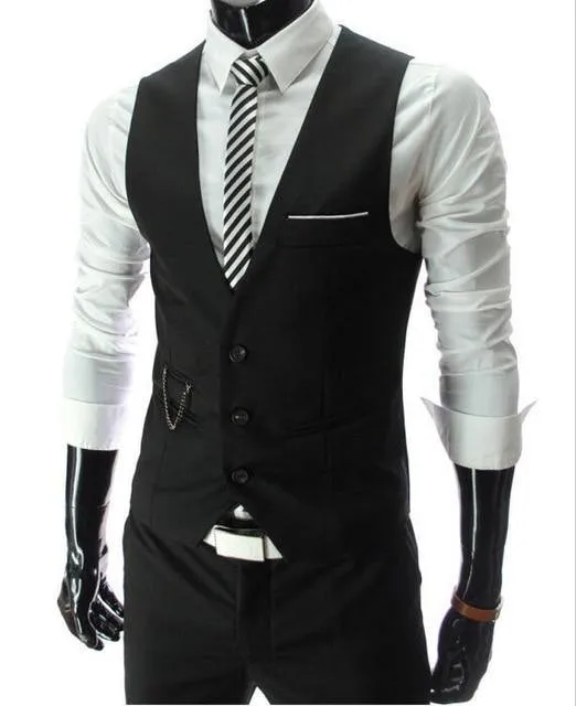 Slim Fit Men's Suit Vest Male Waistcoat Casual Sleeveless Formal Business Jacket