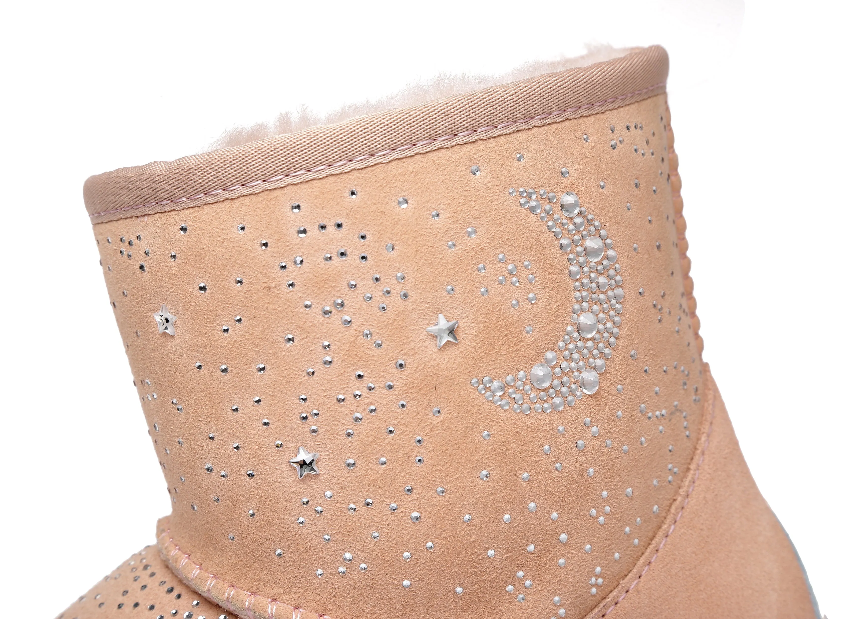 Stud Diamond Mini Sheepskin Boots Women Mercury