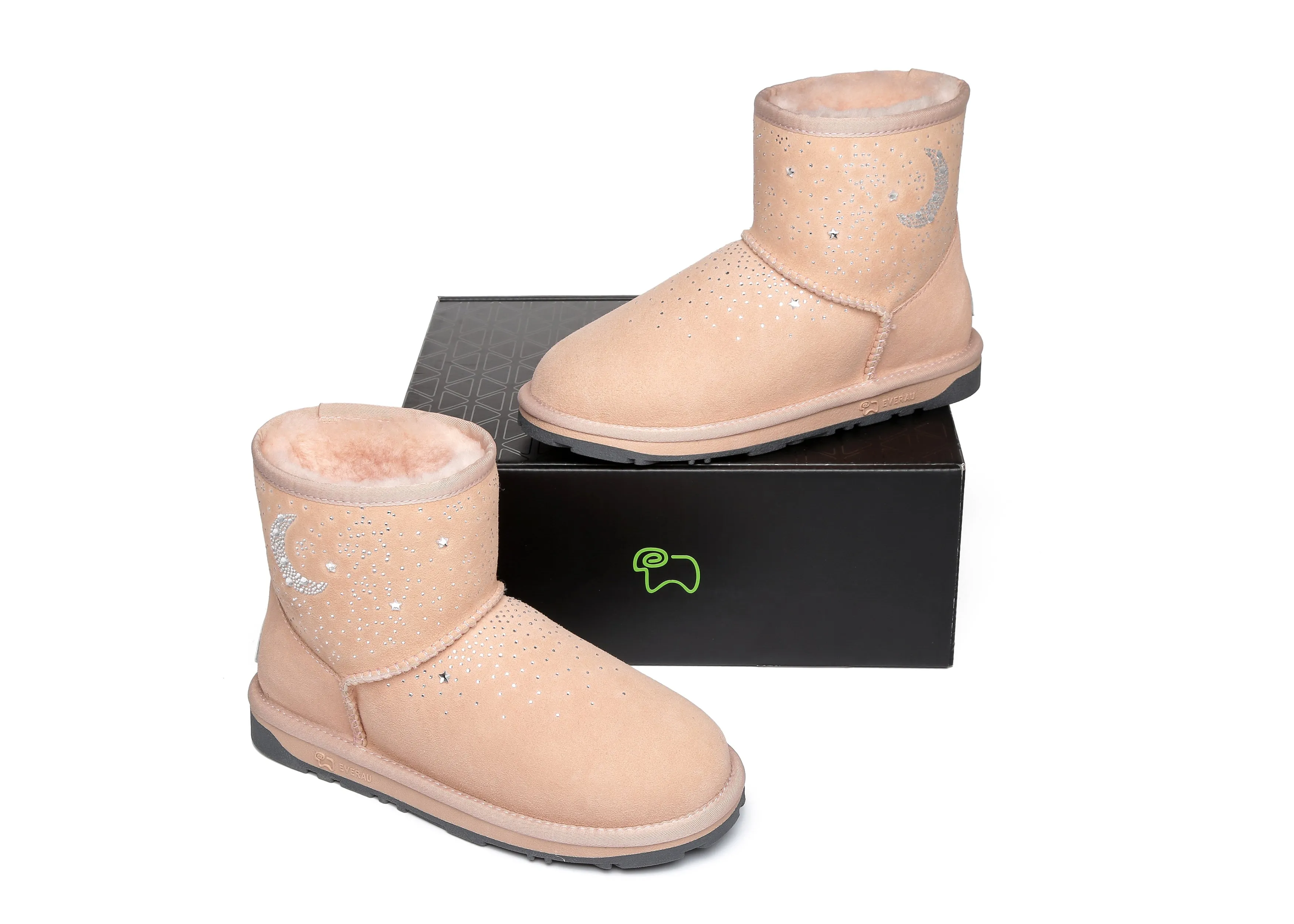 Stud Diamond Mini Sheepskin Boots Women Mercury