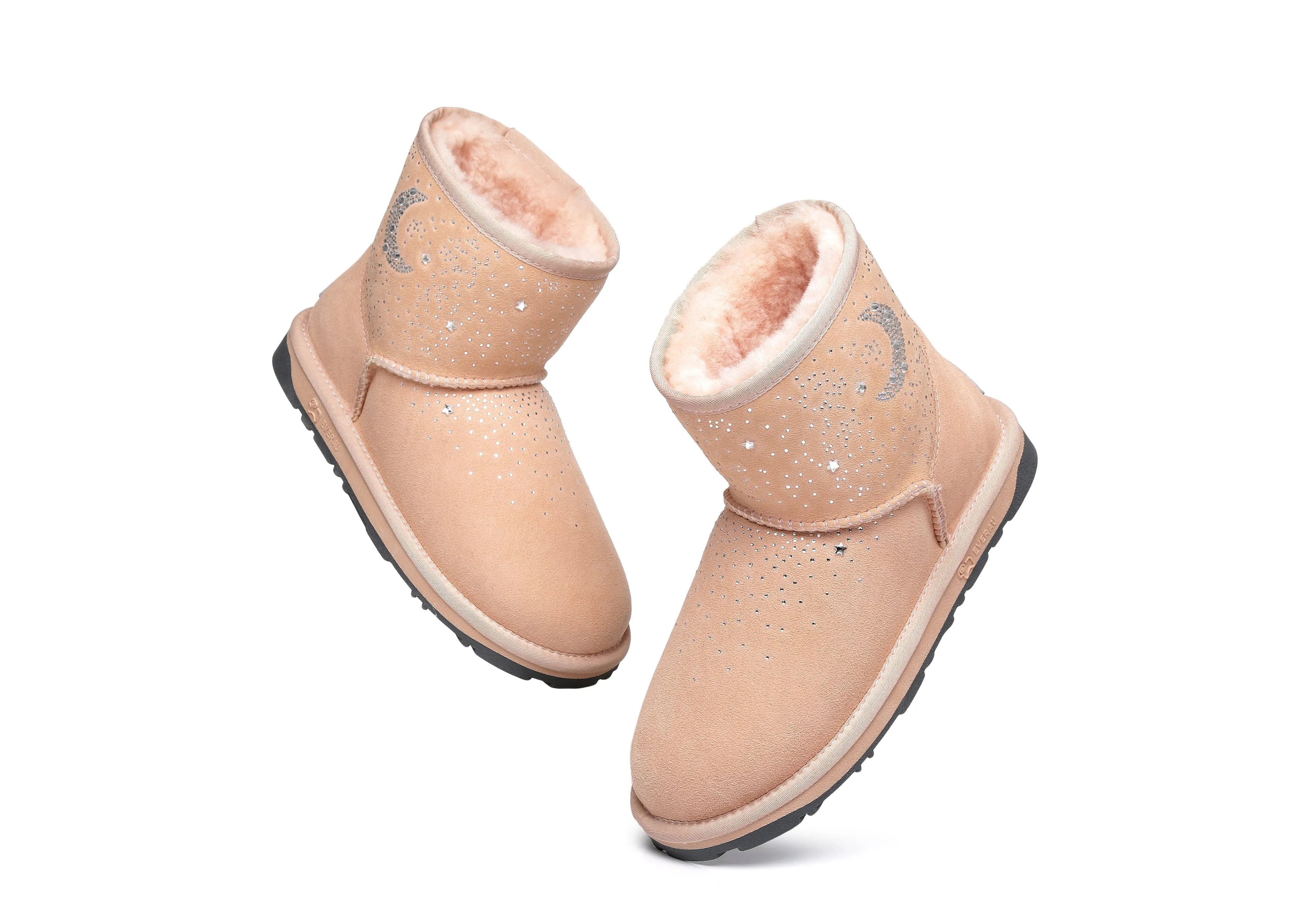 Stud Diamond Mini Sheepskin Boots Women Mercury