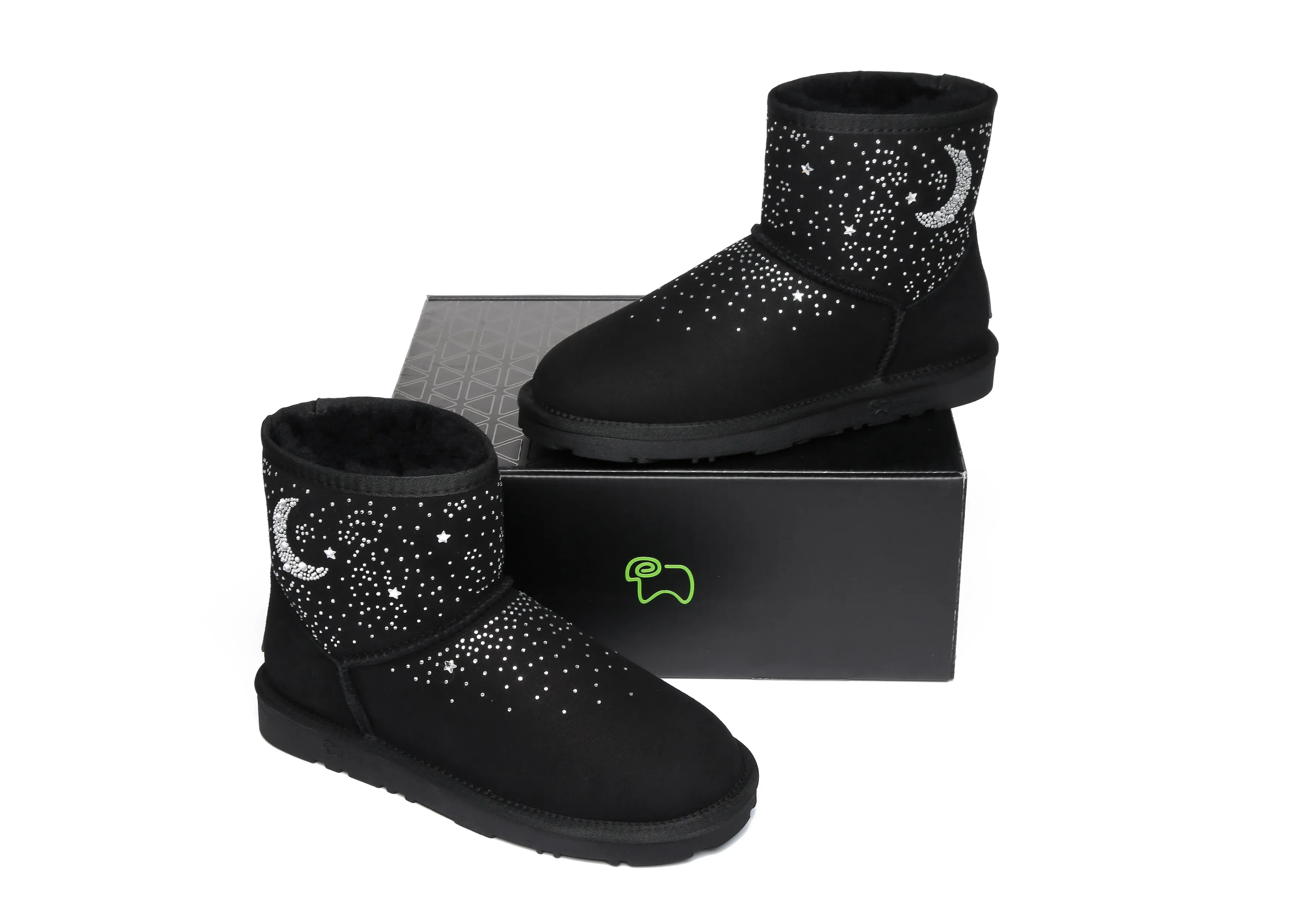 Stud Diamond Mini Sheepskin Boots Women Mercury