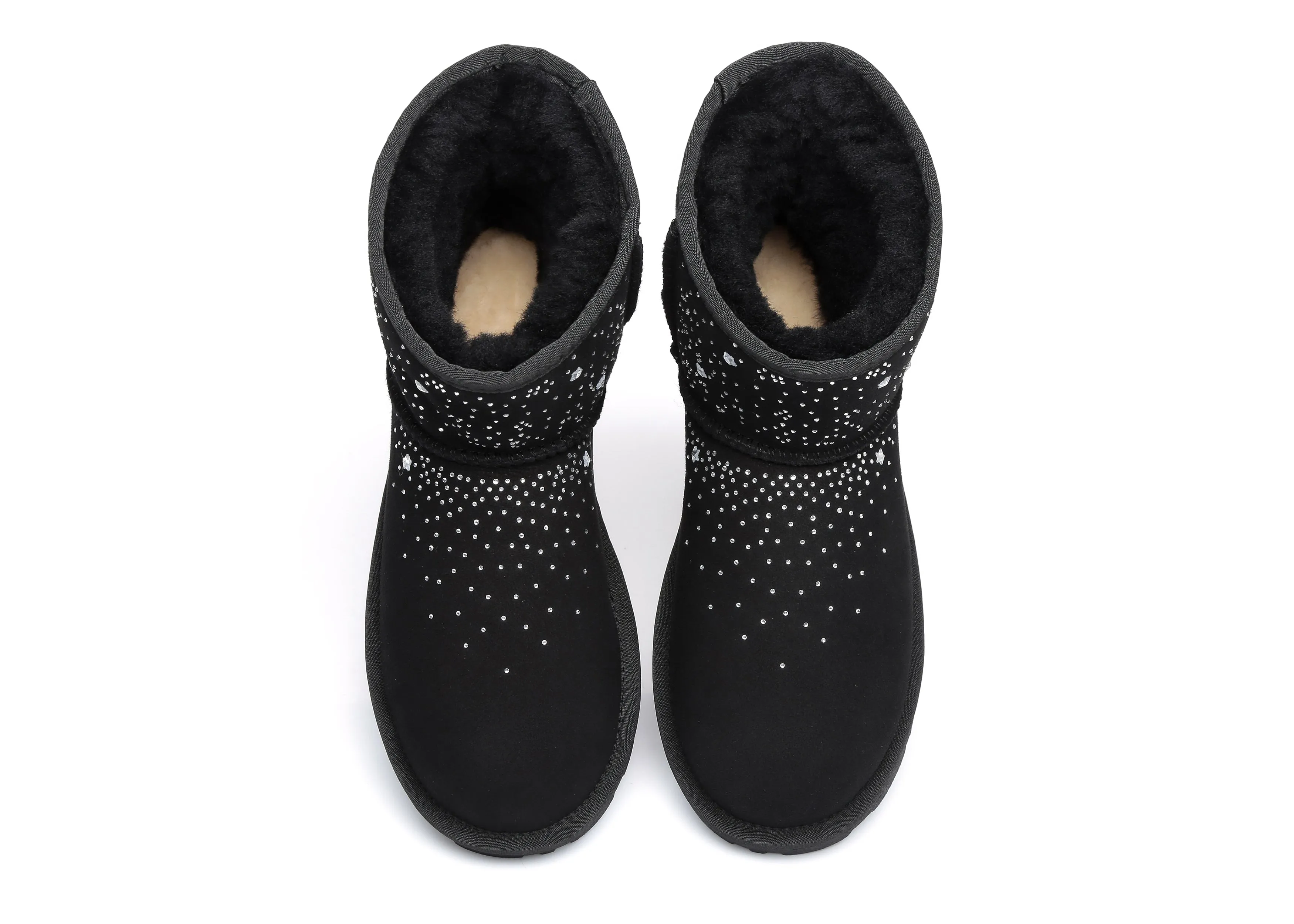 Stud Diamond Mini Sheepskin Boots Women Mercury