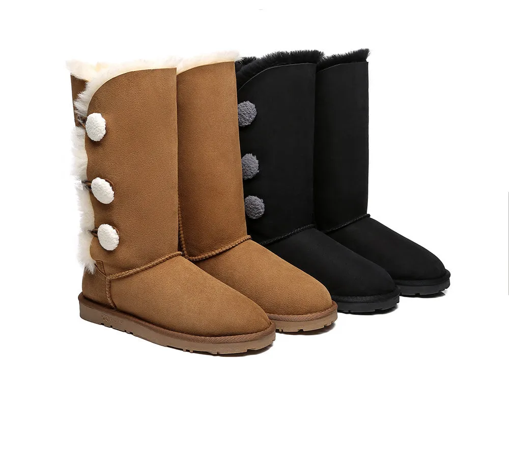 Tall Triple Button Sheepskin Boots Aspen