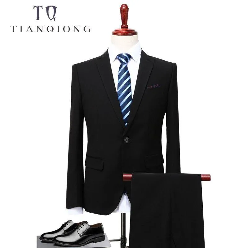 TIAN QIONG 2018 Men Business Suit Slim fit Classic Male Suits Blazers Luxury Suit Men Two Buttons 2 Pieces(Suit jacket pants)