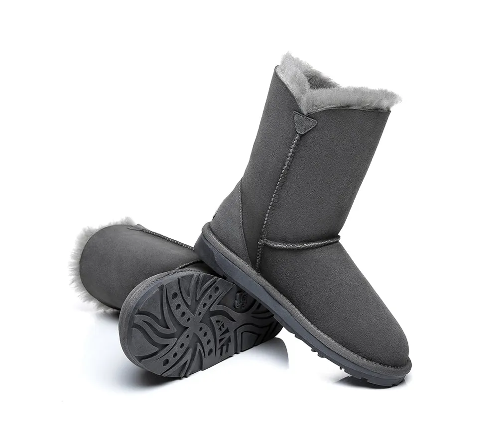 Twin Button Short Sheepskin Wool Water Resistant Boots