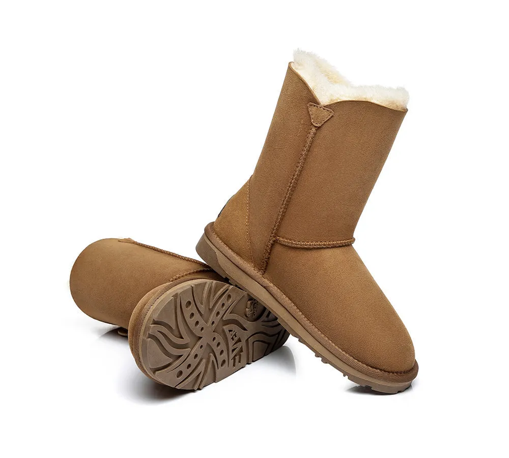 Twin Button Short Sheepskin Wool Water Resistant Boots