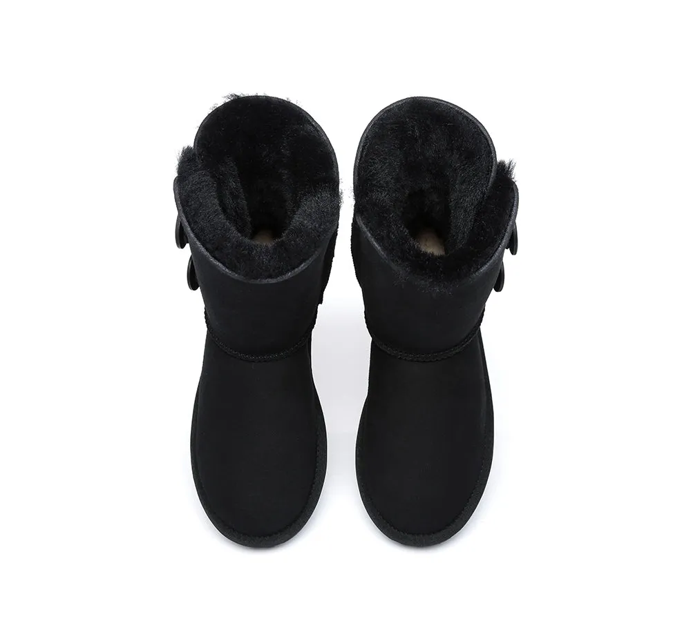 Twin Button Short Sheepskin Wool Water Resistant Boots