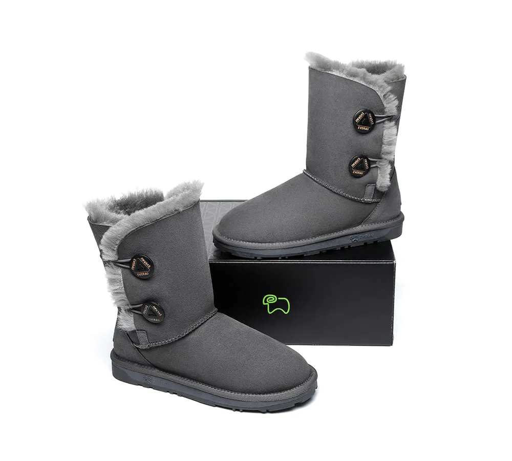 Twin Button Short Sheepskin Wool Water Resistant Boots