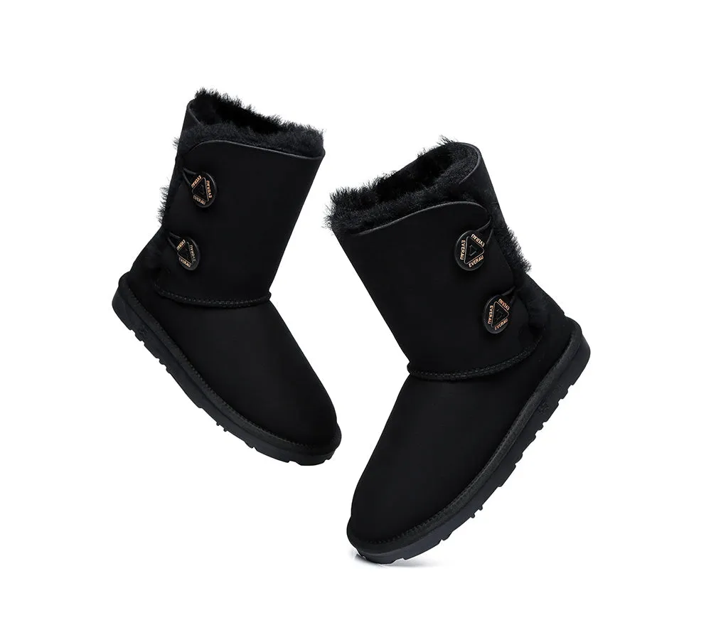 Twin Button Short Sheepskin Wool Water Resistant Boots