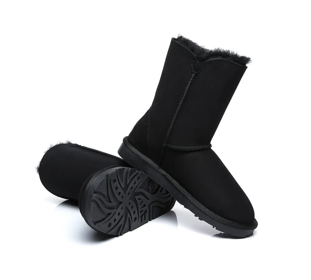 Twin Button Short Sheepskin Wool Water Resistant Boots