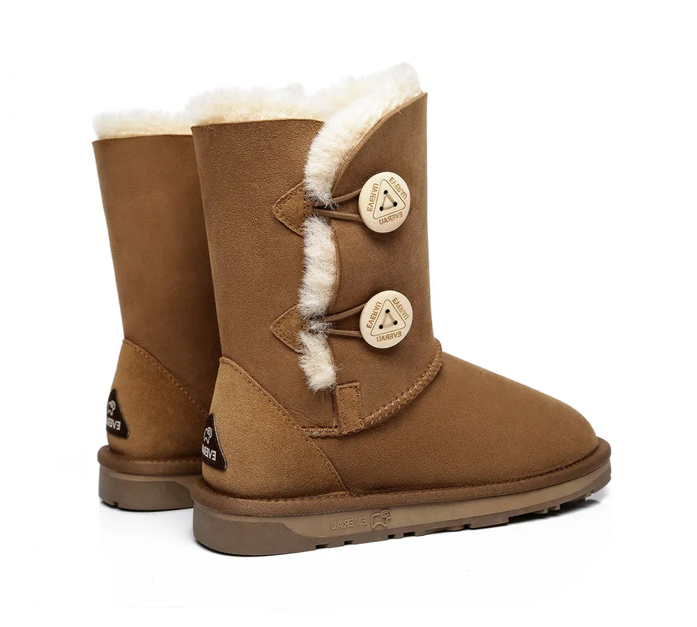 Twin Button Short Sheepskin Wool Water Resistant Boots