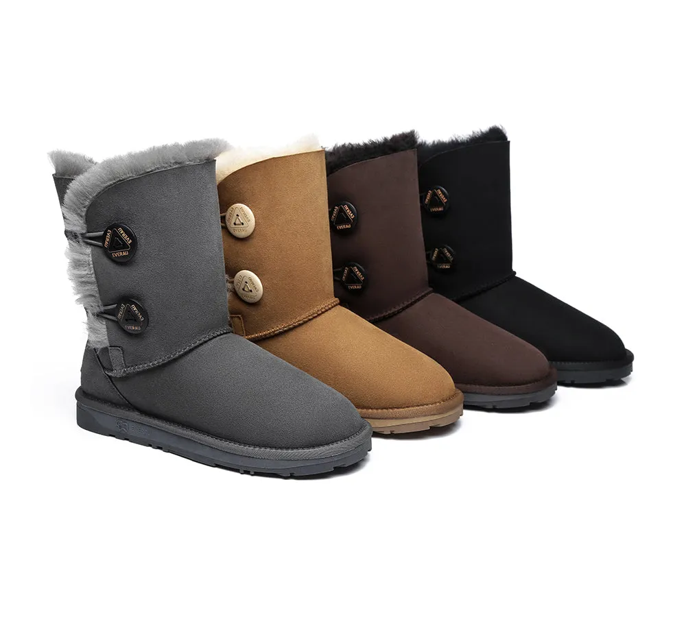 Twin Button Short Sheepskin Wool Water Resistant Boots