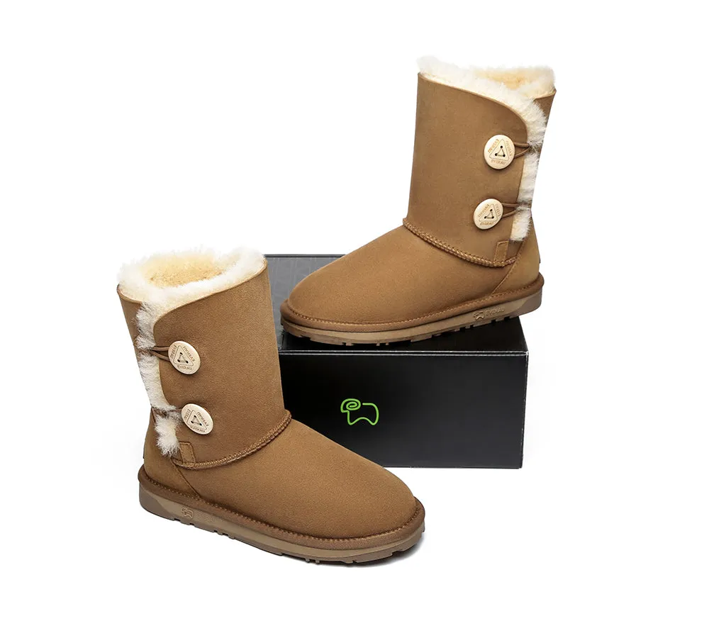 Twin Button Short Sheepskin Wool Water Resistant Boots