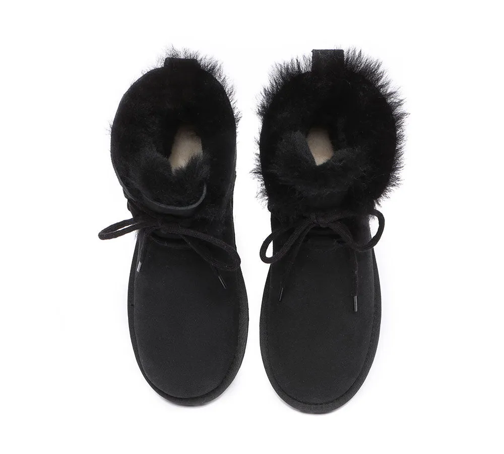 UGG Boots Women Double Faced Sheepskin Wool Lace-Up Short Boots Stark