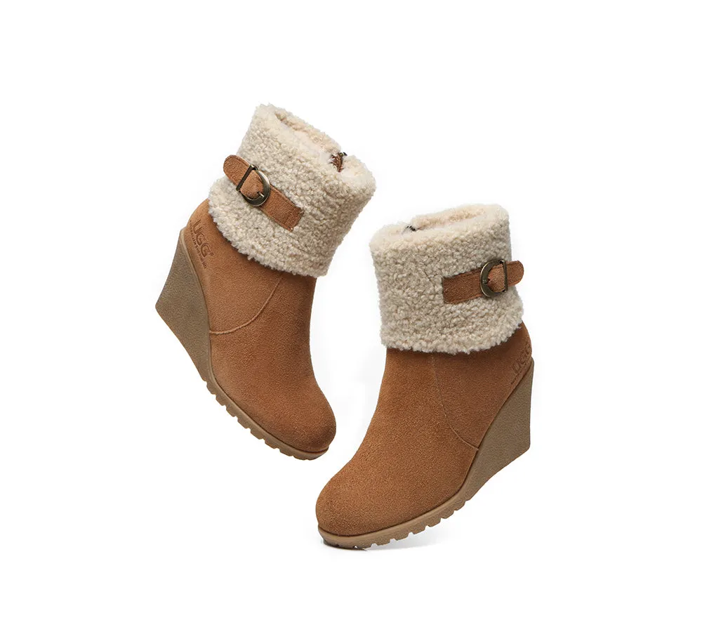 UGG Boots Women Sheepskin Shearling Zipper Wedge Fashion Boots Joanna