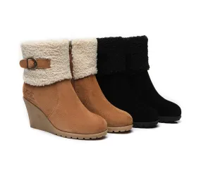 UGG Boots Women Sheepskin Shearling Zipper Wedge Fashion Boots Joanna