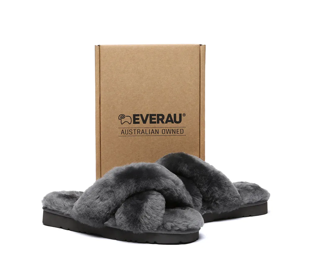 UGG Womens Luxurious Sheepskin Wool Crossover Leanna Slides - Fluffy & Comfortable Sandals