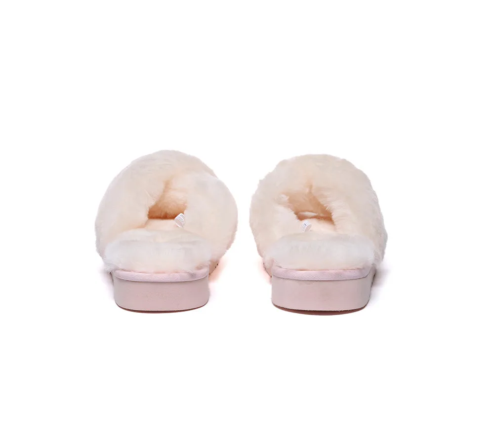 UGG Womens Luxurious Sheepskin Wool Crossover Leanna Slides - Fluffy & Comfortable Sandals