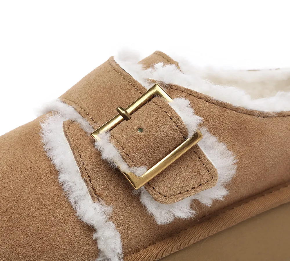 UGG Platform Slippers Sheepskin Wool Adjustable Buckle Ankle Booties Tobias