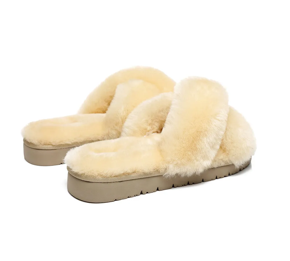 UGG Slides Women Fluffy Cross Slides Sandals Leanna Scuff