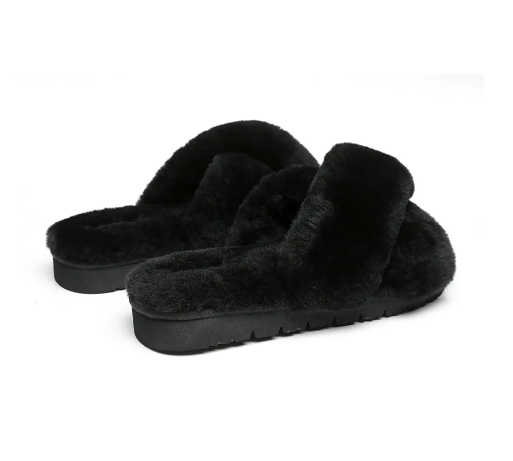 UGG Slides Women Fluffy Cross Slides Sandals Leanna Scuff