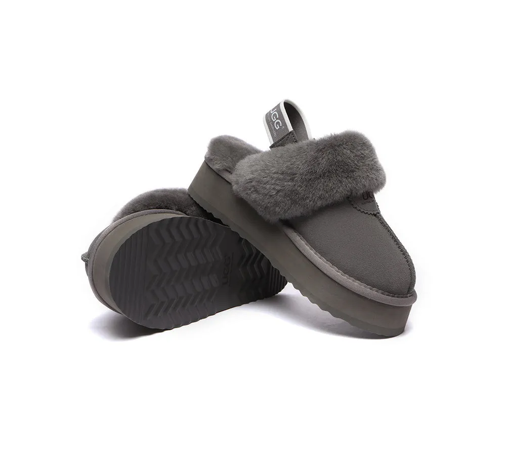 UGG Slipper Women Sheepskin Wool Removable Strap Slingback Waffle Platform Sandals