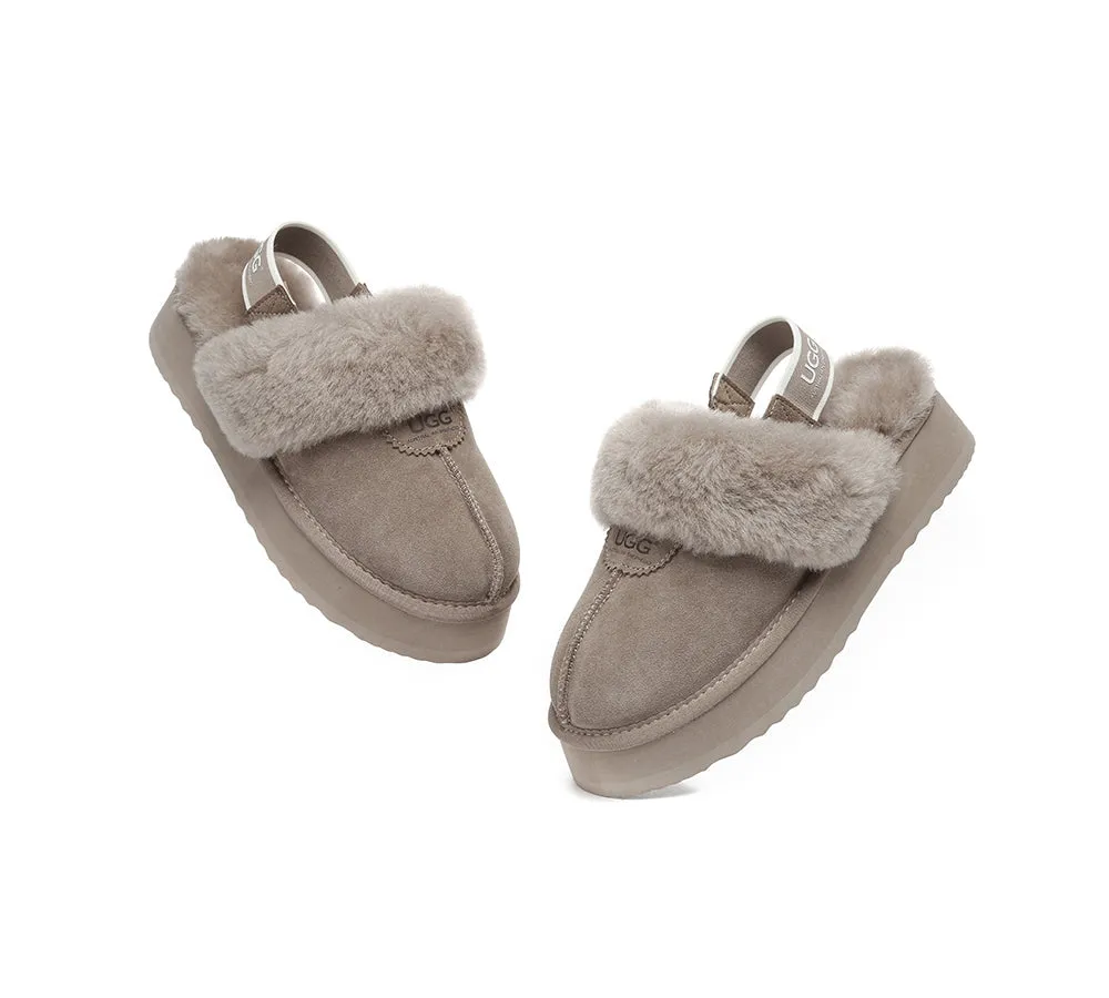 UGG Slipper Women Sheepskin Wool Removable Strap Slingback Waffle Platform Sandals